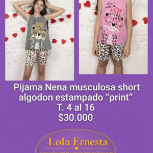 armame una imagen con estas fotos y la siguiente descripcion "Pijama Nena musuculosa short algodon estampado "print"